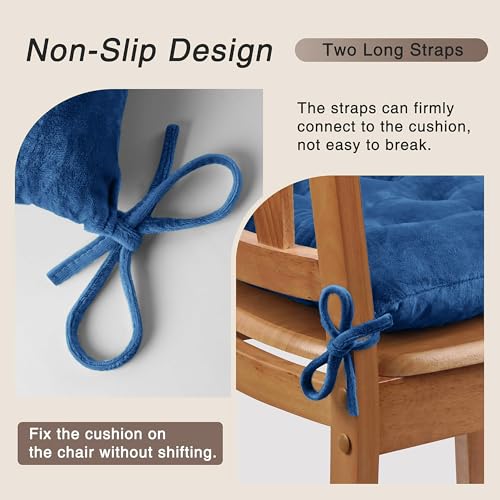 Image of Kuber Industries 2 Pcs Heavy Velvet 16 Inch Chair Pad Cushion with Drawstrings for Dining, Office & Home | Soft Seat Pad | Support for Long Sitting | Navy Blue
