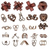 Brain Teaser Puzzles Set, Wooden Metal 3D Puzzle Unlock Interlock Game