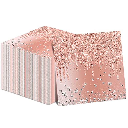 50 Pieces Rose Gold Birthday Napkins Pink Birthday Party Decorations Supplies Pink Rose Gold Paper Disposable Dessert Napkin for Girls Women Diamond Theme Party Anniversary Wedding Favors