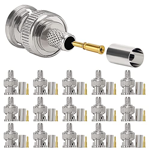 KUOQIY 15 Stücke BNC Crimpstecker für RG59 RG8 Koaxialkabel, BNC Männlich Adapter für CCTV Kamera, Inklusive Stecker, Pin, Ferrule