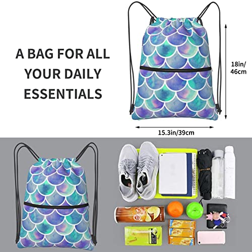 Famame Tie Dye Mermaid Scale Drawstring Backpack String Bag Sackpack For Gym Shopping Beach Sport Yoga #TOP4