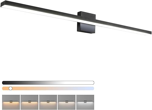 Ralbay Barra de luz de tocador de baño negra regulable de 5 colores 40 pulgadas 30 W acrílico LED moderno negro mate baño pared accesorios de