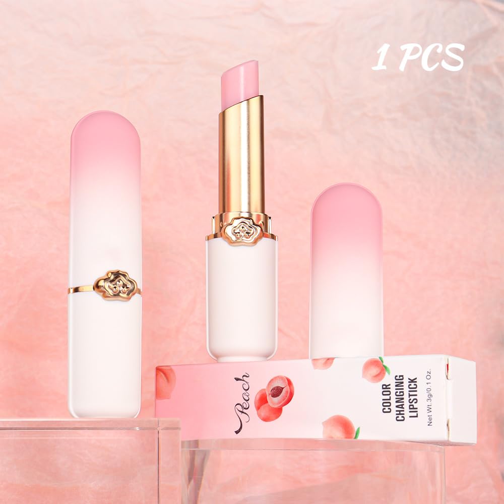 BINGBRUSH 3PCS Aloe Strawberry Cherry Color Changing Lipstick Set, Magic PH Mood Lipstick Long Lasting Moisturizing Lip Balm, Temperature Color Changing Lip Gloss,Hydrating Lip Care for Women: Peach 1 Count (Pack of 1)