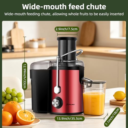 Image of Panana Centrifugal Juicer Extractor with Wide Mouth 3 inch Feed Chute for Fruit Vegetable, Easy to Clean, Stainless Steel, BPA-free (Red)