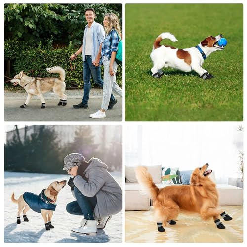 SSIMIDAPT 4 Stück Hundeschuhe Pfotenschutz Winter, Schneestiefel für Hunde, Hundeschuhe mit Rutschfester Sohle und Reflektierendem Klettverschluss, Warm, für Kleine Mittlere Große Hunde