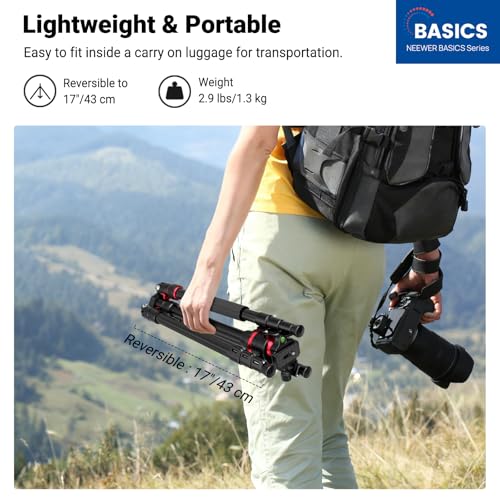 NEEWER Basics 72" / 182 cm Travel Tripod Monopod for Camera, Compact Lightweight Portable Video Recording Stand, Arca Type Ball Head, Cell Phone Holder Compatible with iPhone, Max Load 13.2 lb, TP14B by NEEWER - Image 2