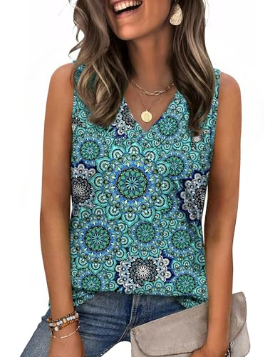 Image of Zeagoo Shirts for Women Trendy Dressy Casual Summer Tank Tops Loose Sleeveless Blouses V Neck Cute Trendy Floral Tunic