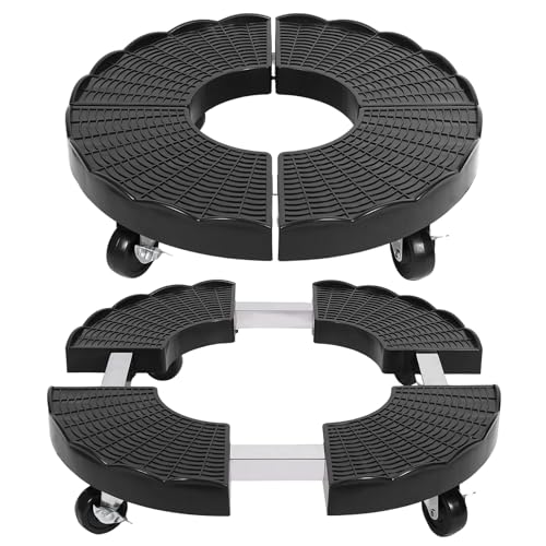 Zorplex Rodillo para Plantas Ajustable Ø 38–50 cm, Soporte Redondo con Ruedas Giratorias 360° y Freno, Capacidad hasta 150kg, Base Resistente a La Intemperie para Macetas Grandes, Interior y Exterior