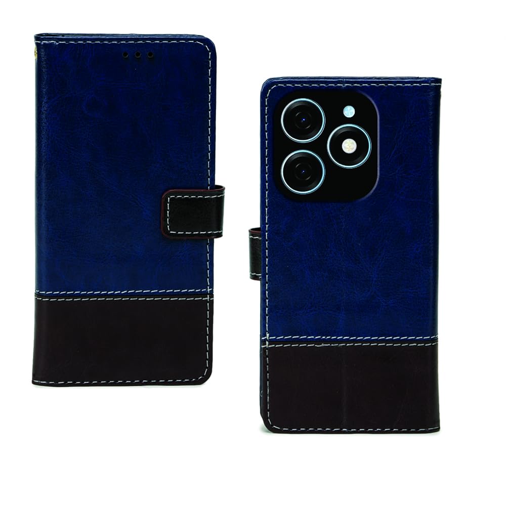 Inktree Tecno Spark 20 Flip Cover | Premium Leather Finish Flip Cover | with Card Pockets | Wallet Stand |Complete Protection Flip Cover for Tecno Spark 20 - Blue and Coffee