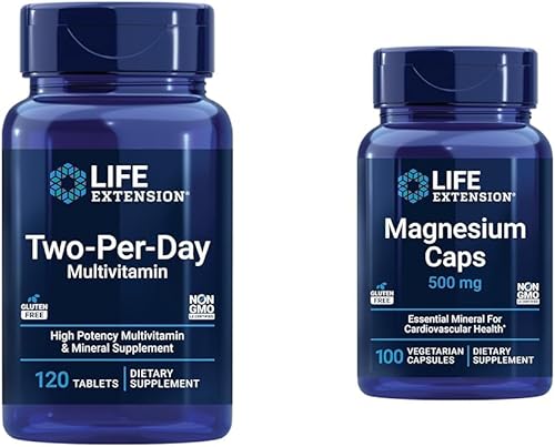 Life Extension Suplemento multivitamínico y mineral de alta potencia dos por día y tapas de magnesio, 500 mg, óxido de magnesio, citrato, succinato