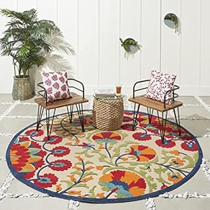 Nourison Aloha Indoor/Outdoor Red/Multi 7'10" x Round Area Rug, Easy Cleaning, Non Shedding, Bed Room, Living Room, Dining Room, Deck, Backyard, Patio (8 Round) Nourison Aloha IndoorOutdoor RedMulti 710 x Round Area Rug Easy Cleaning Non Shedding Bed Room Living Room Dining Room Deck Backyard Patio 8 Round