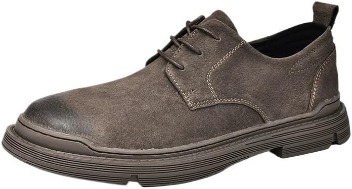 Men's Casual Leather Wear Low Top Shoes Business Comfortable Lace-ups Rubber Soft Thick-Soled Shoes Brown Dress Breathable Shock Absorption Cushioning Shoes(White-Patch Five-Pointed star4,8)