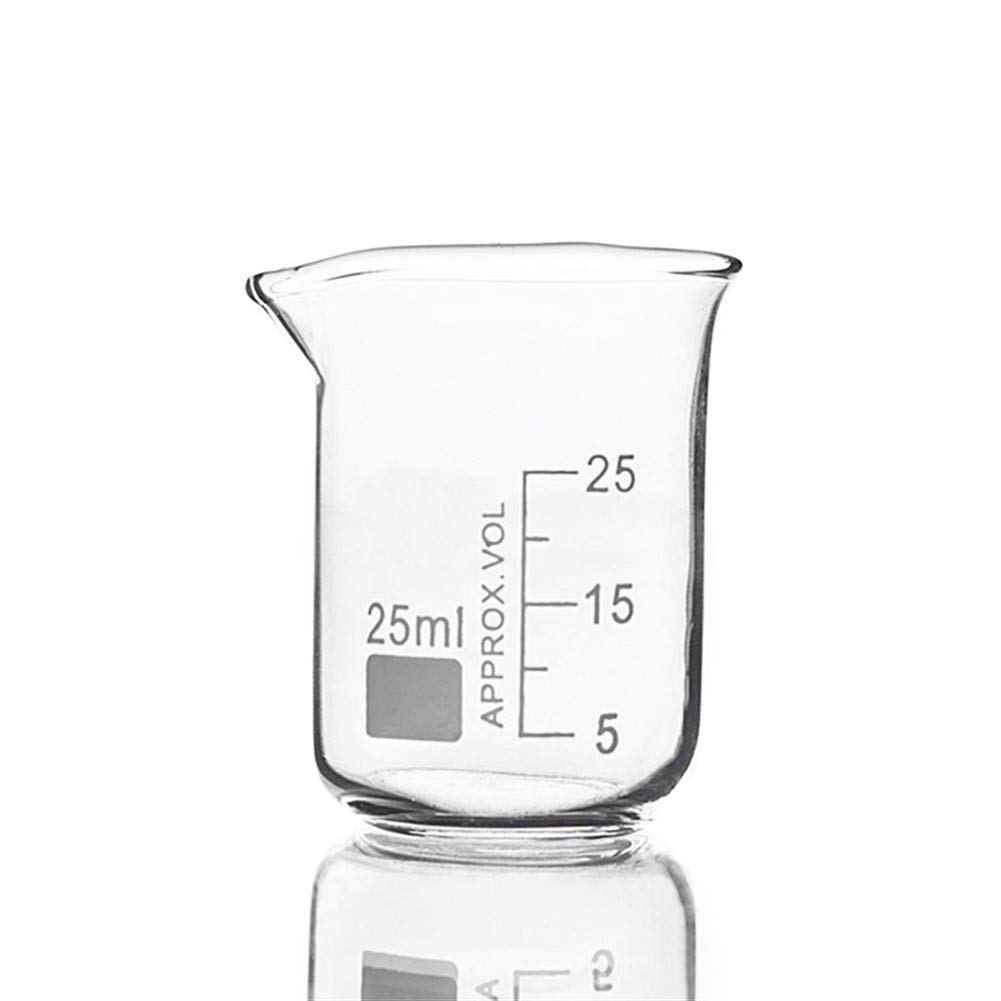 Vaso de precipitados de Vidrio de 25 ml de tamaño bajo para Laboratorio de química, medición de Laboratorio, Material de Oficina Educativo Espesado (Capacidad: 25 ml)