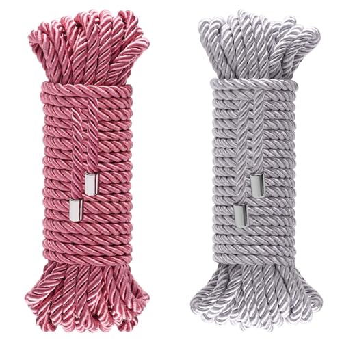 Coldairsoap Soft Silk Rope, 8MM Twisted Trim Rope Nylon Twiste Cord, Braided Twiste Silk Ropes for Decorative Twisted Satin Shiny Cord Ropes (Pink & Silver, 32ft)