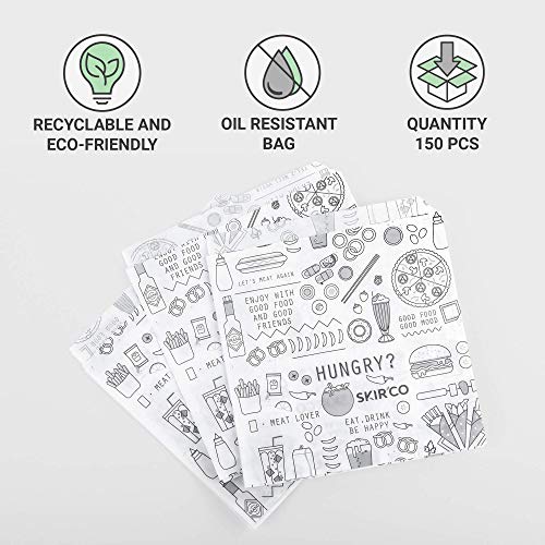 (150 Stück) SKIR'CO Fast Food Beutel 15 x 15 cm Sandwichsäcke, Lebensmittelverpackung, Snackaufbewahrung, fettbeständig (150)