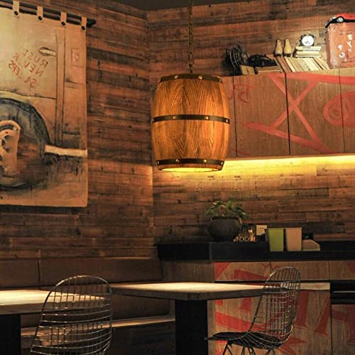 Lámpara de techo vintage E27 de barril de madera para restaurante loft y cafetería