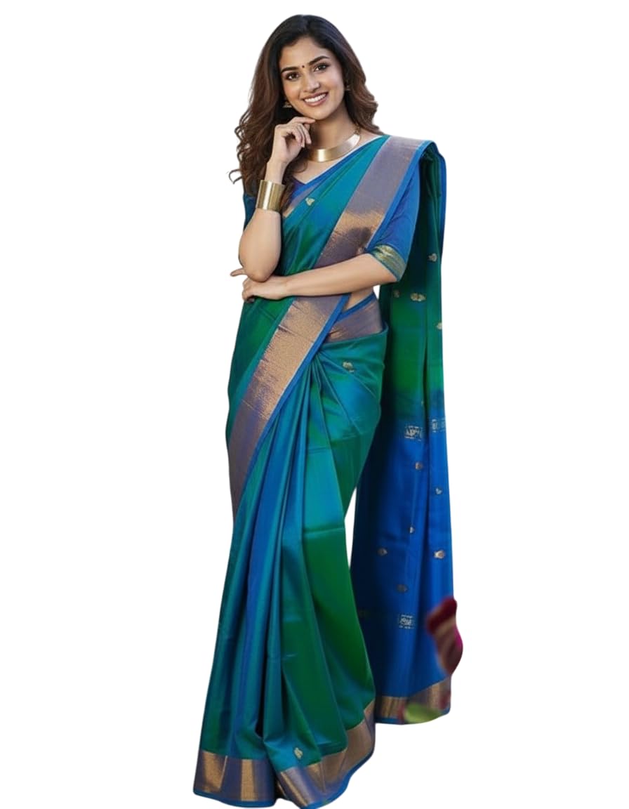 Women's Kerala Kanjivaram Silk Saree With Zari Work & Unstitched Blouse Piece