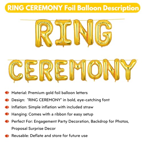 Image of Ring Ceremony Banner Gold for Engagement Wedding Home Boys Girls Men Women Foil Balloon Decoration Decor Celebration Golden