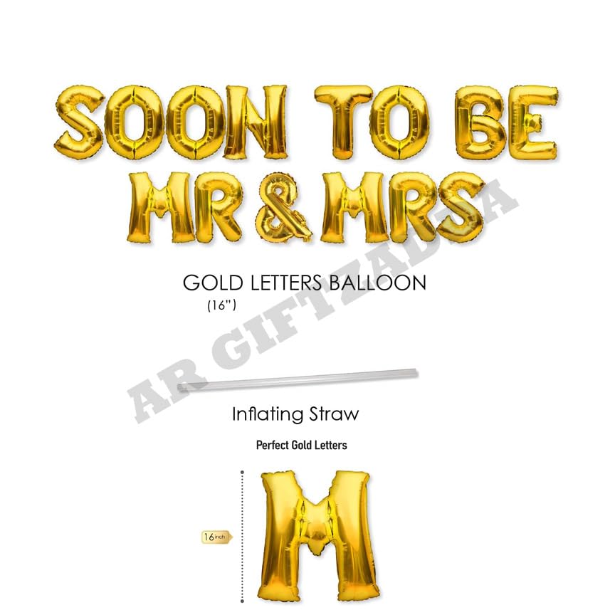 Image of AR GIFTZADDA inchSoon to be Mr & Mrs inch Letter Alphabet Foil Balloon Golden Kit, Bride To Be Groom To Be Theme Party Balloons, Bachelors Wedding Engagement Balloons Decoartion (Soon to be Mr & Mrs)