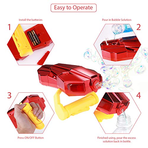Auney Handheld Bubble Machine with Light, Automatic LED Bubble Blower Bubble Maker More Than 2000 Bubbles Per Minute, Bubble Machine for Kids, Red Bubble Toy with Sound for Kids - Thumbnail 6