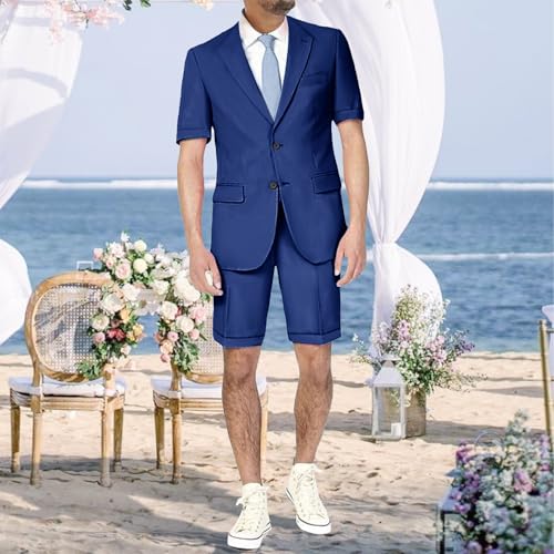 2 Piece Mens Linen Suit Short Sleeve Blazer Shorts Set Casual Summer Beach Wedding Prom Homecoming Outfit2
