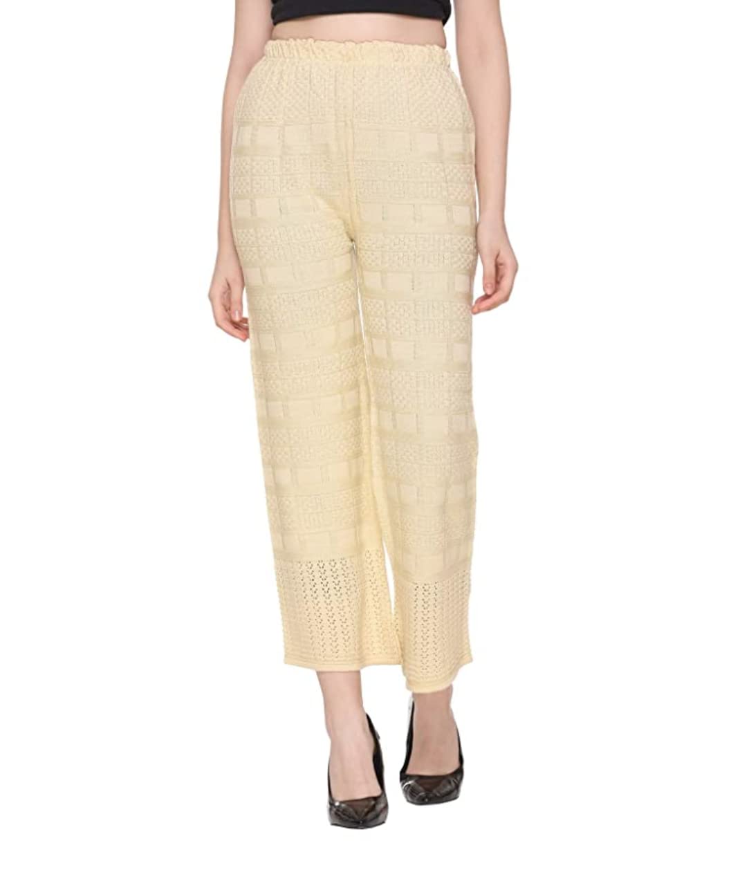 tnq Women's Regular Fit Woollen Palazzo (TNQ155_Cream_L)-picture-15