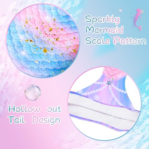 Girls Mermaid Bathing Suit 3PCS Cute Ruffle Tankini Swimsuits with Boyshort Fish Tail Kids Beach Swimwear 3-11Y2