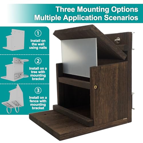 Zeqeey Eichhörnchen Futterhaus aus Holz Futterstation mit großer Kapazität, Fütterungsbehälter mit Montagehalterung, Oberflächenbehandlung
