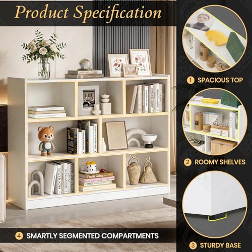 Image of ABOUT SPACE Book Shelf - 8 Cubes Engineered Wood DIY Book Rack with Bushes Multipurpose Book Stand for Home Library Open Storage Organizer for Bedroom, Living Room (White - L 115 x B 31.5 x H 96.5 cm)