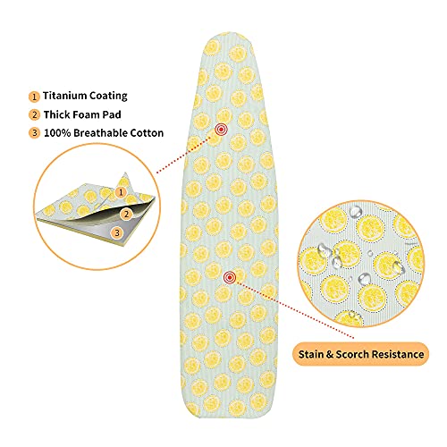 Braming 15X54 Ironing Board Cover And Pad, 100% Cotton Thick Padding With 1 Ironing Mat, Elasticized Edges And 2 Fasteners, Resists Staining And Scorching (Yellow Lemon) #TOP3