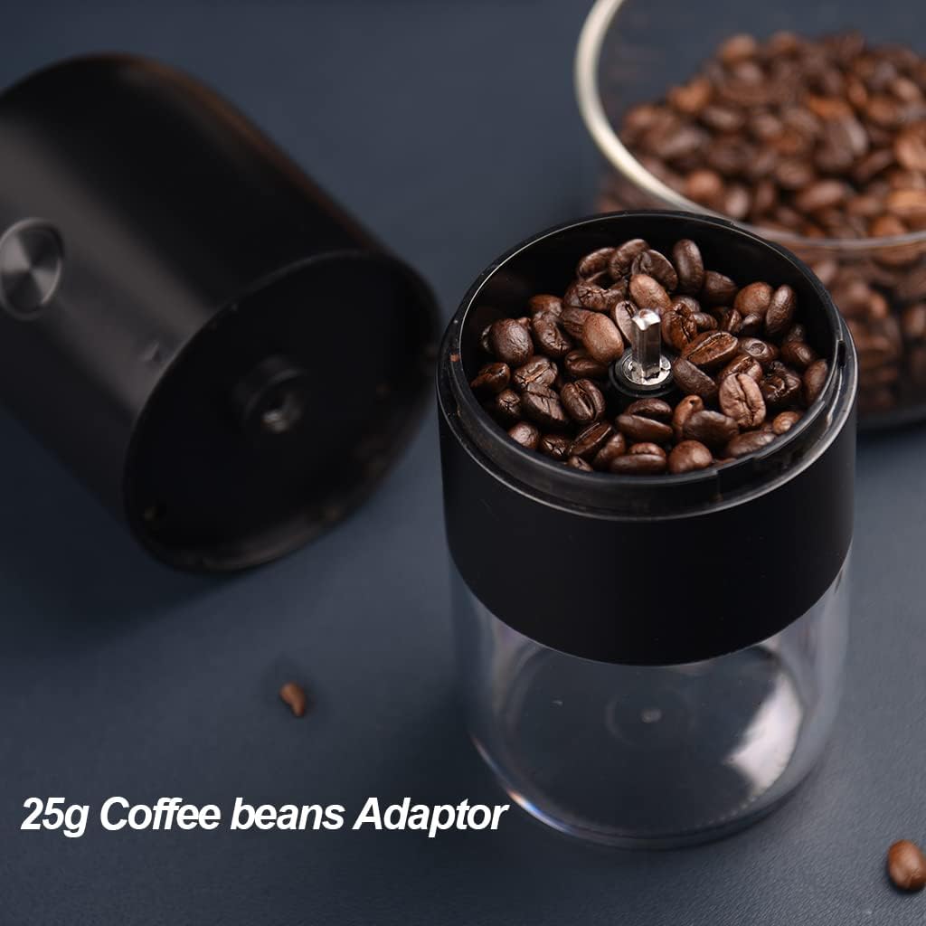 Electric Coffee Grinder Wireless Grinding Coffee Beans Ceramic Conical Burr Cordless Coarseness Adjustable Portable One Touch 25g Large Capacity Noiseless Long Stand-by (KMDJ-2A, Black)