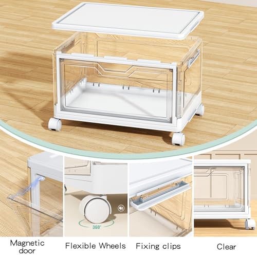 Image of Storage Boxes with Lid - Plastic Storage Bins with 1 Lid,25L*4 Tier Clear Stackable Storage Boxes with Wheels,Large Bins Organizer