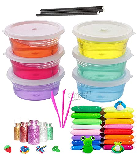 Promote Trader 6 Crystal Slime and 12 Air Dry Clay Combo with Free Glitter, Paper Straws and Tools for Kids Boys and Girls Age 3+ Years Magic Mud Surprise Gift (B09H7MM9Q7) Amazon Price History, Amazon Price Tracker