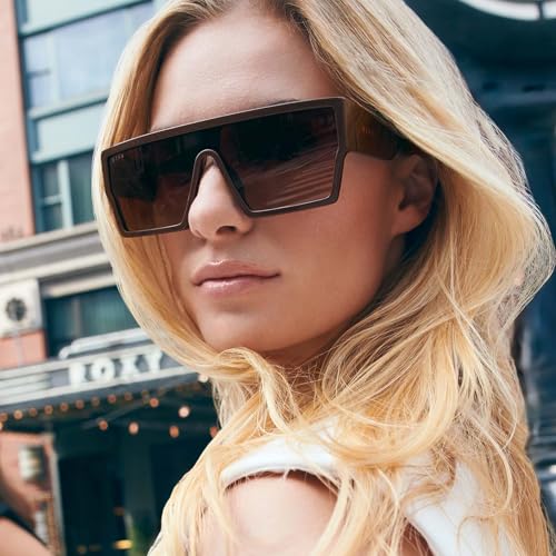 DIFF Electra Oversized Shield Sunglasses for Women | Truffle + Truffle Gradient | 100% UV Protection2