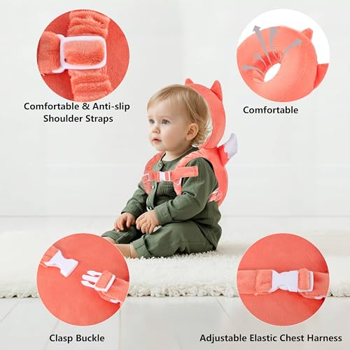 Image of Baby Head Back Protector Backpack Toddler Safety Protector Cushion Pad Soft, Adjustable and Lightweight Design for Safe Walking and Crawling Toddlers Girls and Boys(Fox)
