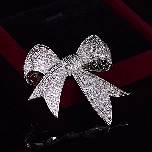 Dreamlandsales Victorian Vintage Silver Tone Full Micro Pave Ribbon Bow Brooches Pins #TOP6