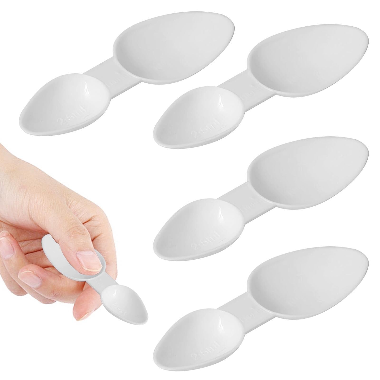 4PCS Double-Sided Reusable Medicine Spoons, 5ml/2.5ml, for Medicines, Cooking, Home, Office (White)