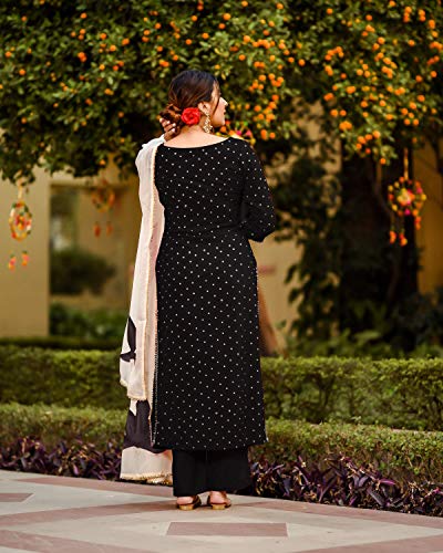Image of ANNI DESIGNER Women's Rayon Straight Raspberry Handpainted Kurta with Palazzos & Dupatta (Rayon STY)