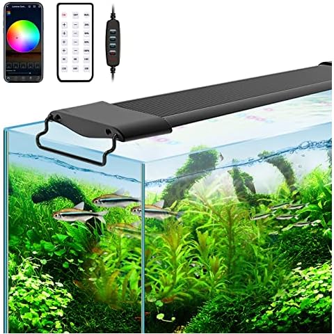Lominie 20W-48W Aquarium Lights,30-110CM Fish Tank LED Light Bar,Full Spectrum Aquarium Plant Light with Timer for Refugium Algae Fish Tank, IP68 Waterproof (G15,Freshwater ) Cover