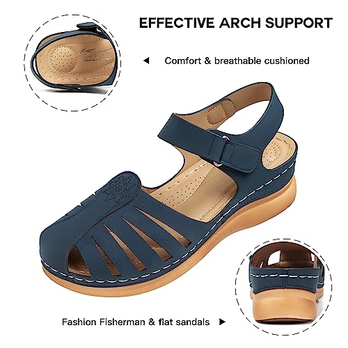 Image of SHIBEVER Women Comfortable Flat Sandals: Closed Toe Dressy Summer Sandal | Fisherman Comfortable for 8+ Hours Walking - No Ankle Rubs for All-day Commutes Lightweight Casual Outdoor Shoes