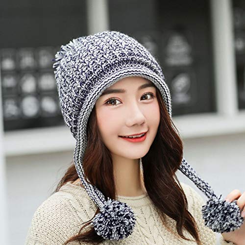 Chapeau tricoté de mode femmes épais bonnet hiver pompon