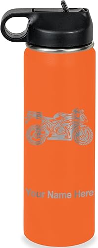 Miniatura 29 de LaserGram Botella de agua personalizada, bicicleta deportiva, acero inoxidable de doble pared aislada al vacío con popote superior, regalo grabado