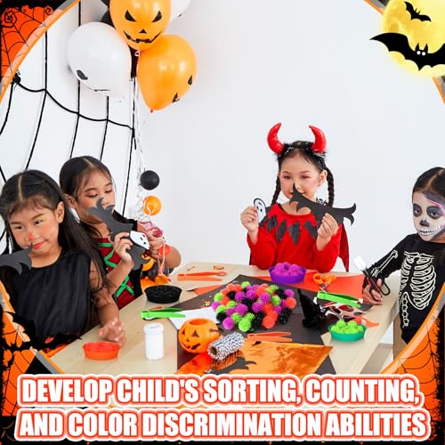 Image of Leitee 71 Pcs Sensory Bin Filler,Black,Halloween | Hedge Balls Tweezers Clips Cups, Fine Skills Toys Set for Kids Counting Sorting, Sensory Bin Tools Preschool Learning