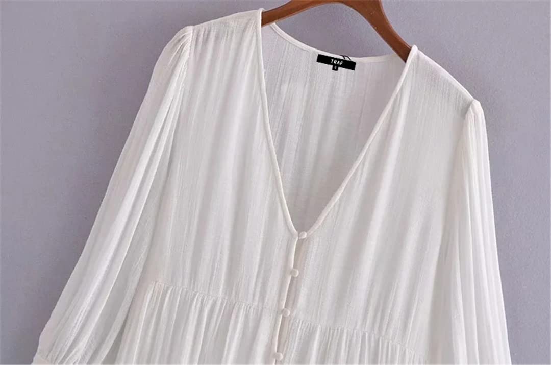 Moda damska z guzikami panelowy obszycie sukienka midi vintage rękaw trzy czwarte z podszewką damskie sukienki