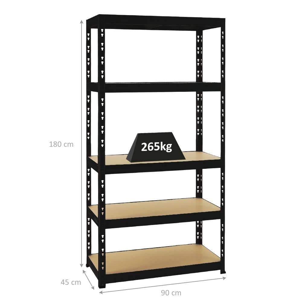 PROREGAL Schwerlastregal Tiger Schwarz 180x90x45cm für Gesamtlast 1365kg Kellerregal, Steckregal, Garagenregal, Lagerregal