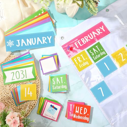 Sinload Classroom Calendar Pocket Chart Set Calendar Bulletin Board Set Seasons Festival Weather Pocket Chart for Classroom Decoration Back to School Supplies(Colorful,White) - Image 5