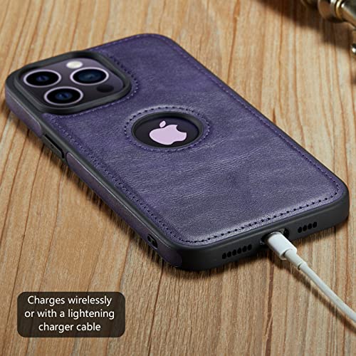 Casus Designed For Iphone 14 Pro Max Case Vegan Leather Slim Logo View Classic Luxury Elegant Thin Protective Cover (2022) 6.7" (Purple) #TOP6
