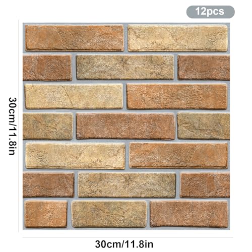 3D Wandpaneele Selbstklebend Steintapete Selbstklebende Tapete Wandpaneel Steinoptik PVC Wandpaneele Wasserdicht Gepolstert für Esszimmer, Küche 30 x 30cm 12 Stück