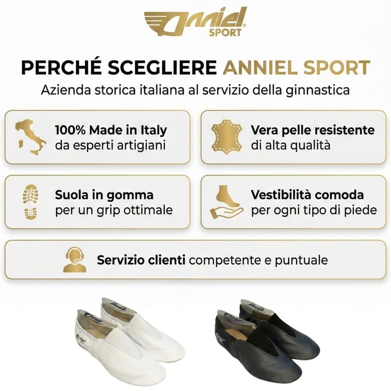 Anniel 2024 - Scarpe Ginnastica Artistica in Pelle con Suola in Gomma 100% Made in Italy (39, Nero)