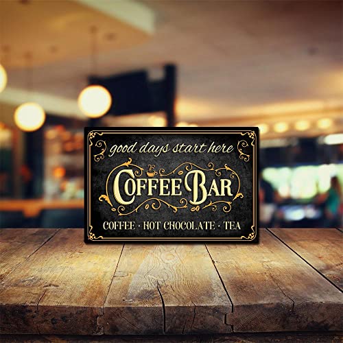 Coffee Bar Sign Hot Chocolate And Tea Vintage Metal Plaque Signs For Kitchen Cafe Pub Home Coffee Station Decor 8 X 12 Inch #TOP6